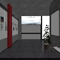 Carnation Exhibition Space With Red Pillars Gray Walls And Display Beds
