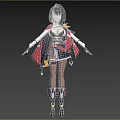 Anime Style Woman In Red Black White Outfit With Arm Blades And Decorative Boots