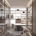 Modern Walk In Closet Interior With Glass Doors Clothes Storage And Shoes