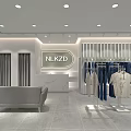 Modern Clothing Store Interior with Jeans Tops Display Racks and Mannequins