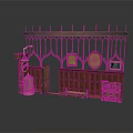 Medieval Interior Scene With Wooden Screen Tapestry Candle Holder Bench And Bookshelf
