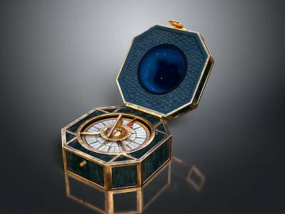Open Dark Blue Octagonal Decorative Box With Gold Trim And Starry Sky Interior 3d model
