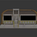 Cartoon Scene With Playful Building Structure Yellow Railings Stairs Brown Roof And Gray Walls
