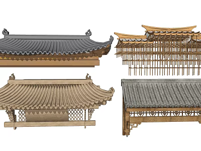 Traditional Chinese Architectural Components With Classic Roof Tiles And Wooden Brackets 3d model