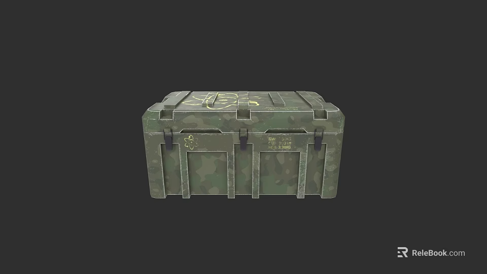 Weapon Storage Case Featuring Green Camouflage And Golden Logo Design 3d model 