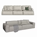 Beige Modern Three Seater Sofa with Soft Pillows and Gray Blanket 3d model