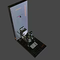 Metallic Toilet With Robot Seated On And Blue Lighting In Dark Room