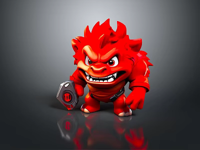 Fierce Red Fiery Haired Game Movie Character Holding Shield With 3D Design 3d model