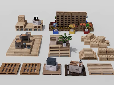 Stone Wood Craft Models With Pallets Boxes and Platform Structures 3d model