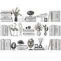 Decorative Ornament Set With Stacked Books Plants Flamingo Figurines Shells And Sculptures