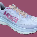 Light Purple And Pink HOKA Athletic Shoes With Knit Upper And Cushioned White Sole