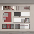 Geometric Wall Decor With Red Gray White Rectangular Panels And Patterns