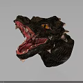 Realistic Dragon Head Sculpture With Open Mouth Red Tongue Yellow Eyes And White Spikes