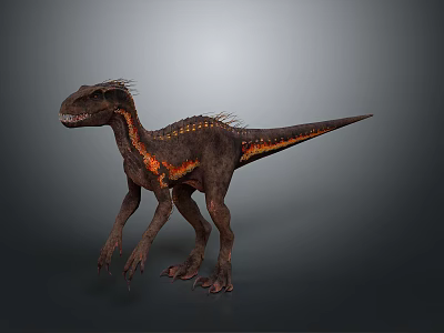 Realistic Dinosaur Character With Brown And Orange Stripes And Back Spikes Standing Pose 3d model