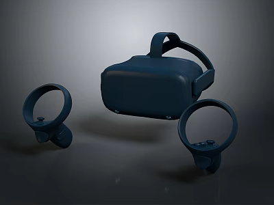 Modern Ergonomic VR Headset With Wireless Controllers For Virtual Reality Gaming 3d model