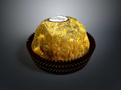 Delicious Round Chocolate With Golden Foil Wrapping And Label On Brown Paper Cup 3d model