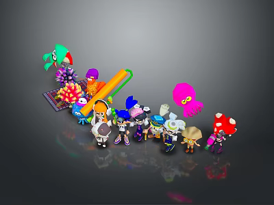 Colorful Game And Movie Characters With Diverse Cartoon Designs In Group 3d model