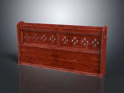 Traditional Red Wooden Partition With Intricate Hollowed Patterns And Classic Design 3d model