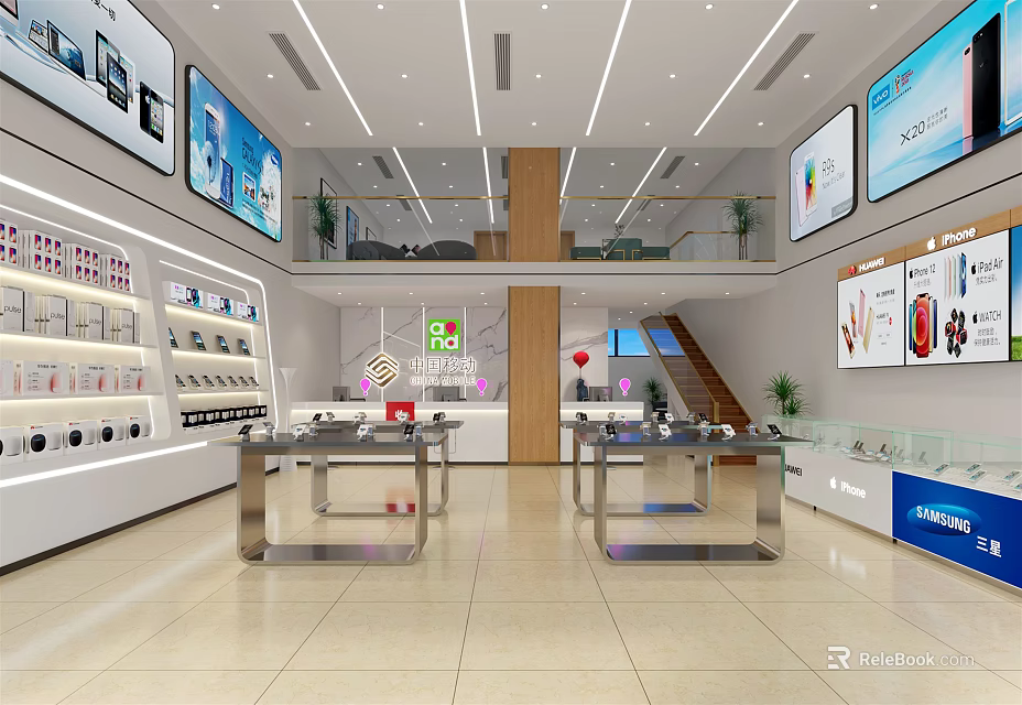 Modern Digital Store With Bright Interior Large Screens Display Cases And Electronics 3d model