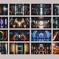 Futuristic Sci-Fi Wall Design Featuring Illuminated Geometric Shapes Neon Lights And Structural Elements 3d model