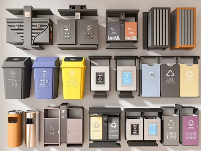 Public Recycling Bins As Essential Public Facilities With Various Colors And Labels 3d model