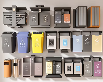 Public Recycling Bins As Essential Public Facilities With Various Colors And Labels 3d model