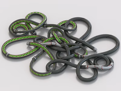 Black Flexible Hoses With Green Decorative Patterns For Daily Use 3d model
