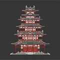 Traditional Chinese Pagoda Architecture With Multi story Structure And Red Gray Overhanging Eaves