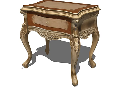 Elegant European Style Bedside Table With Carved Details Golden Legs And Brown Top 3d model
