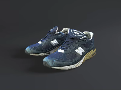 New Balance Navy Blue Retro Sneakers With Classic Design White Logo And Cream Sole 3d model