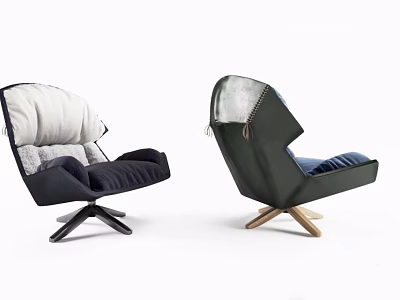 Contemporary Leisure Chairs In Black And Green With Plush Cushions Swivel Base And Wooden Legs 3d model