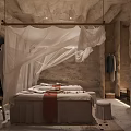 Spa Sauna Room Interior With Massage Bed White Canopy And Aromatherapy Elements