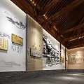 Traditional Chinese Exhibition Hall With Wooden Roof Carved Decorations Traditional Murals And Long Tables