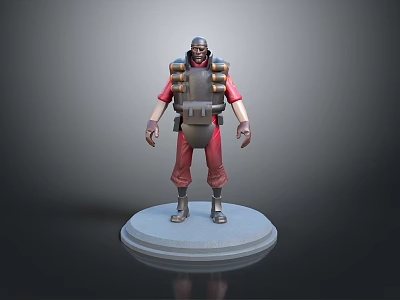 3D Character Model Standing On Circular Base With Red Outfit And Backpack 3d model