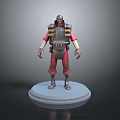 3D Character Model Standing On Circular Base With Red Outfit And Backpack