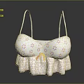 White Spaghetti Strap Top With Pink Floral Patterns And Ruffled Hem Design