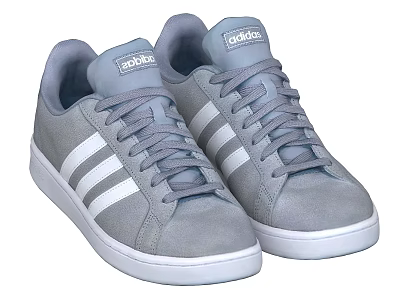 Gray Adidas Casual Sneakers Shoes With White Stripes And Gray Laces White Soles 3d model