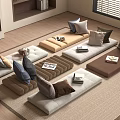 Japanese Style Living Room With Tatami Floor Cushions Throw Pillows And Fireplace