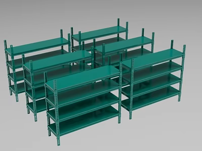 Green Metal Industrial Equipment Multi tiered Storage Shelves Arranged in Rows 3d model