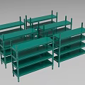 Green Metal Industrial Equipment Multi tiered Storage Shelves Arranged in Rows