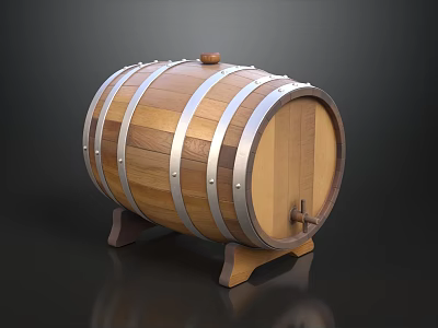Bar Interior Design Featuring Wooden Barrel With Metal Hoops And Tap 3d model