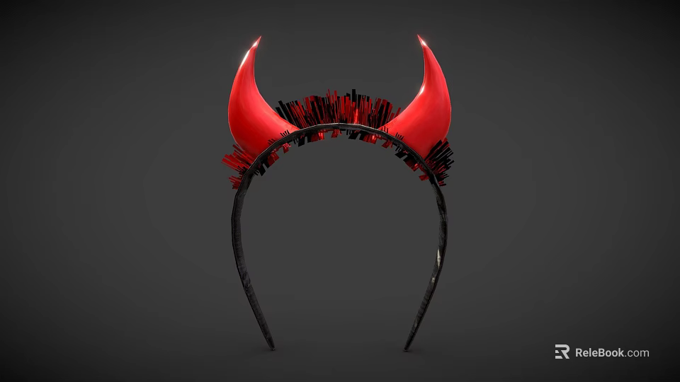 Unique Red Devil Horns Jewelry Headband With Black Decorative Details 3d model 