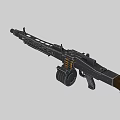 Vintage Machine Gun With Wooden Stock Metal Body And Drum Magazine