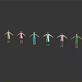Colorful Character Figurines Standing In A Row On Black Background With Reflections