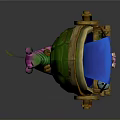 Snail Shaped Building Component With Golden Frame Blue Roof And Green Pink Spiral Base