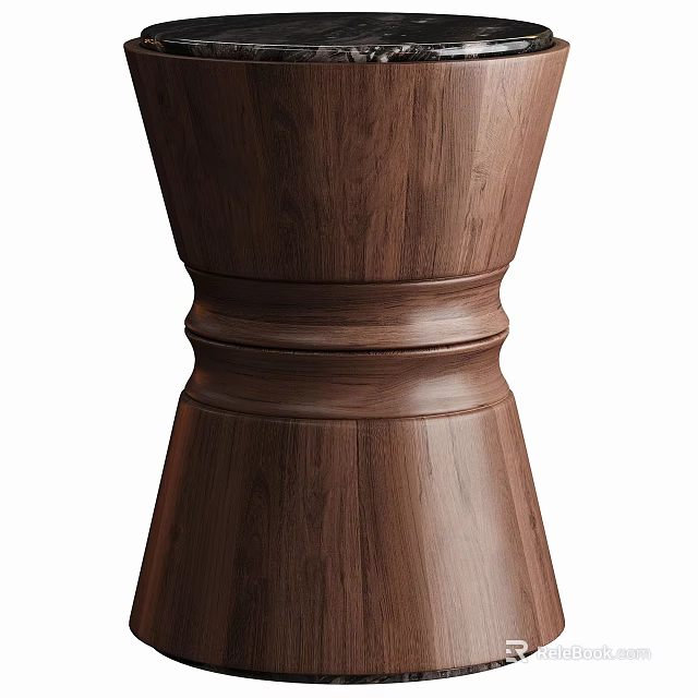Elegant Walnut Wooden Side Table With Curved Design And Detailed Craftsmanship 3d model 
