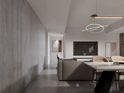 Modern Living Dining Room Interior With Sofa Dining Table Chairs And Pendant Lighting 3d model