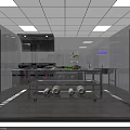Practical Commercial Kitchen Interior With Stainless Steel Worktables Range Hood Shelves And Fresh Ingredients