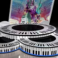 Music Themed Display With Stage Design And Keyboard Inspired Circular Elements
