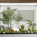 Lush Indoor Landscape Design With Green Trees Ferns White Ornaments Grid Wall And Wooden Ceiling